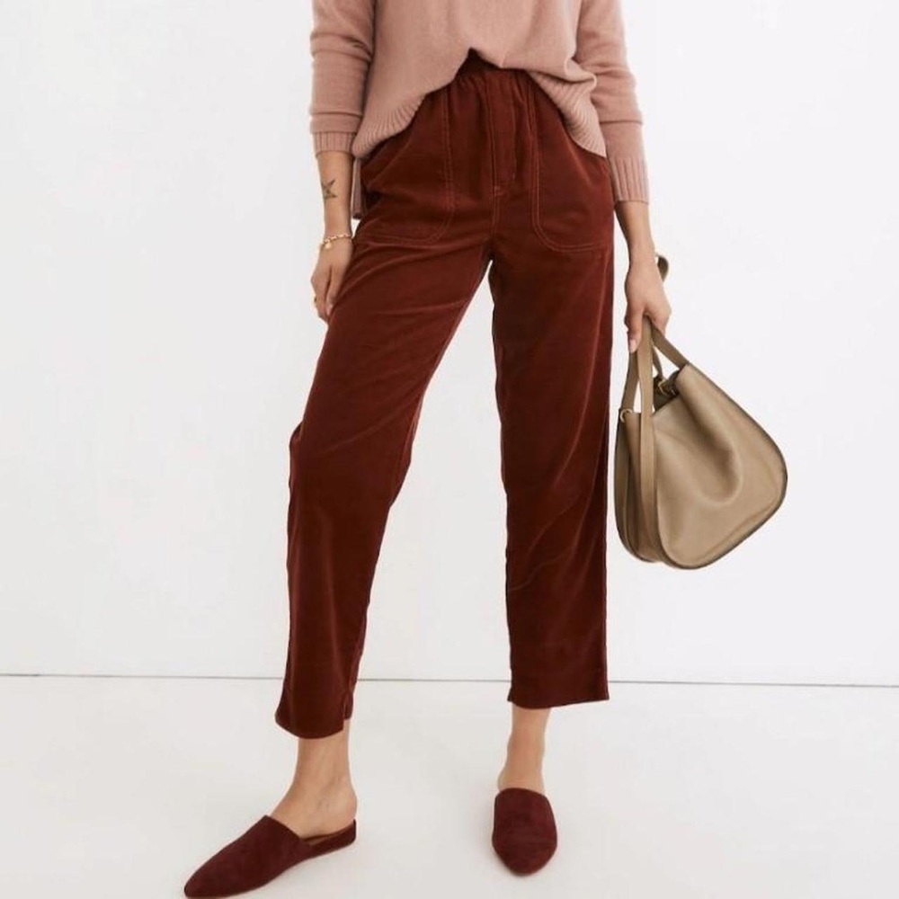 Madewell Tapered Hudson Pull-On Crop Pants Corduroy Rusted Burgundy Large